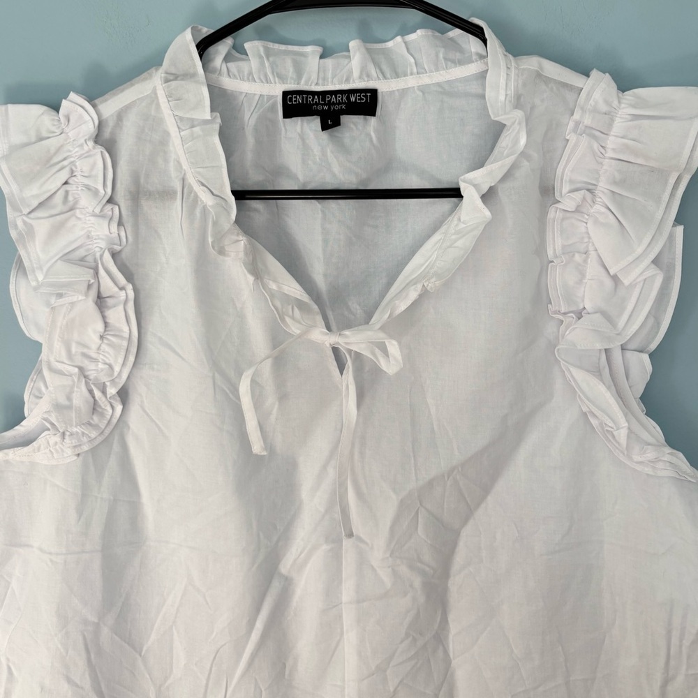 NEW Central Park West Babette Top Sleeveless Eyelet Ruffle Size Large White - Picture 7 of 8